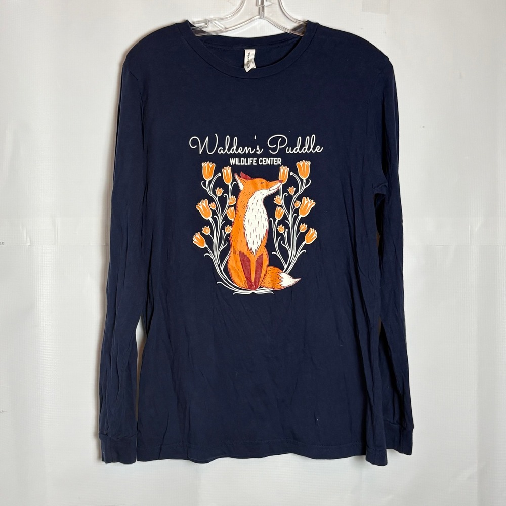 Bella Canvas Walden's Puddle Wildlife Center Fox Long Sleeve Shirt Navy Blue M